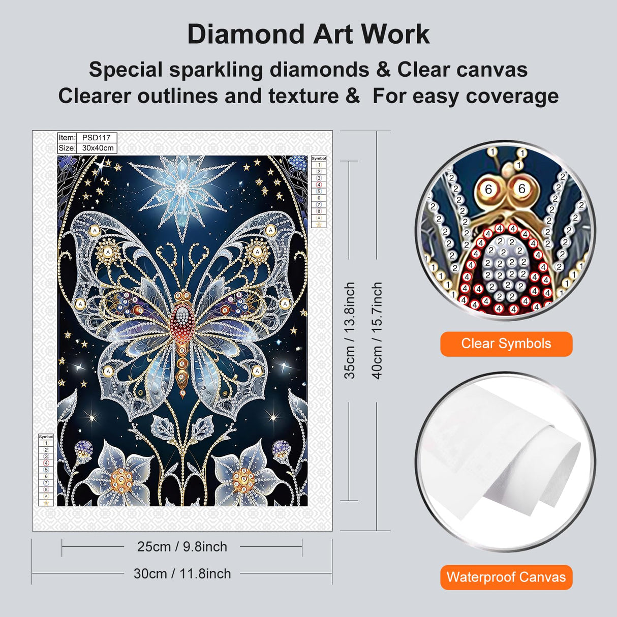 WSLWXSHM 5D Special Shape Diamond Art Kits for Beginners, Diamond Painting Kits for Adults Butterfly, Crystal Rhinestones Diamond Painting for Home Wall Decoration Gift 12×16inch/30×40cm WSLWXSHM