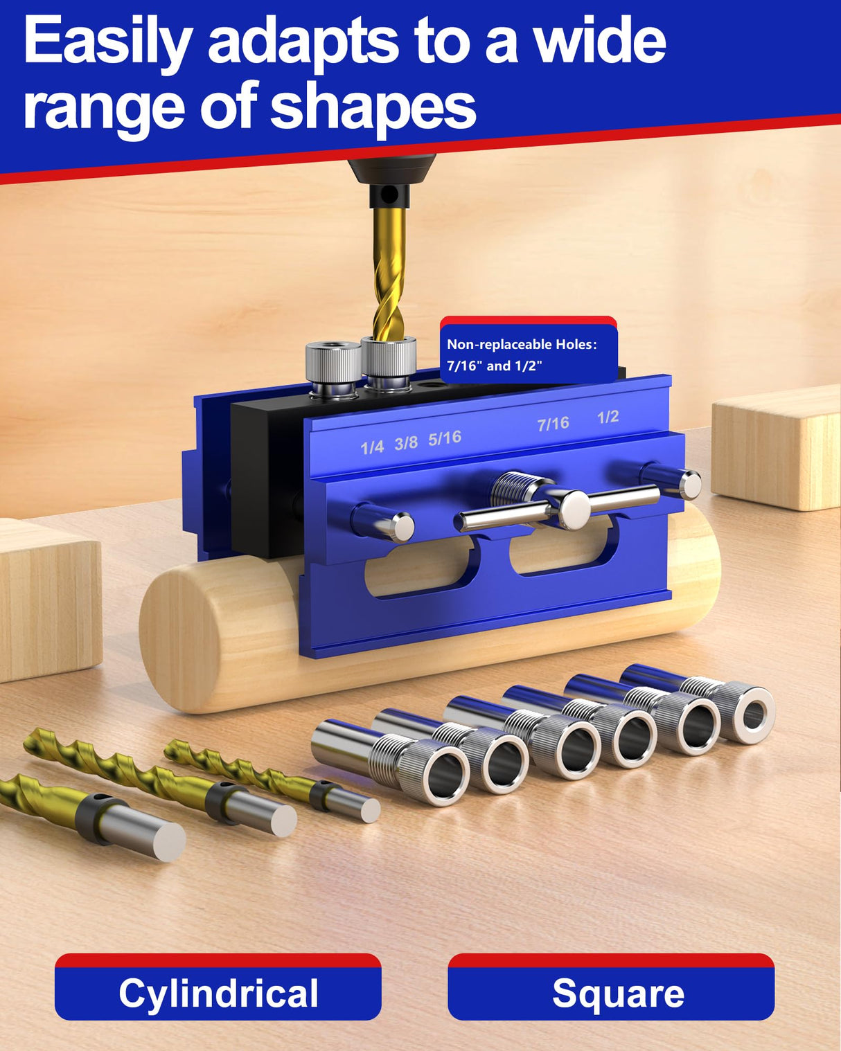 VASTHOME Self Centring Dowel Jig, Adjustable Drill Jig for Straight Holes, Biscuit Joiner Set with 6 Drill Guides, Adjustable Width Dowelling Jig for Straight Holes(blue) VASTHOME