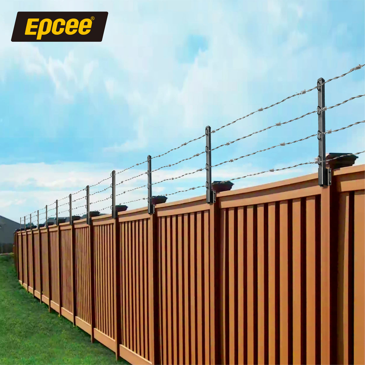 Epcee Fence Post Extender, 23.5" Fence Barbed Wire Extend Arm,for Outdoor Fences to Increase Height, Protect Privacy and Pets Jumping Off (Wooden Wall-4 Pack) Epcee