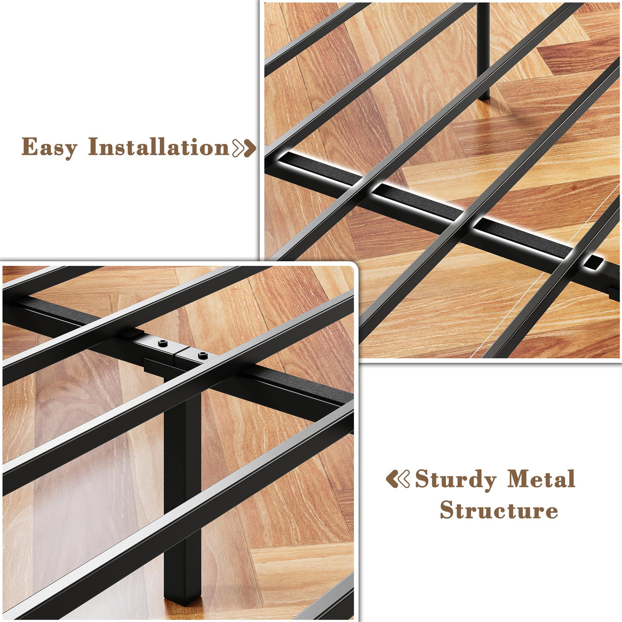 LIKIMIO Canopy Bed Frame Full, Storage Headboard with Charging Station, Platform Bed with 4 Removable Sturdy Posts, Noise Free, No Box Spring Needed, Vintage Brown LIKIMIO