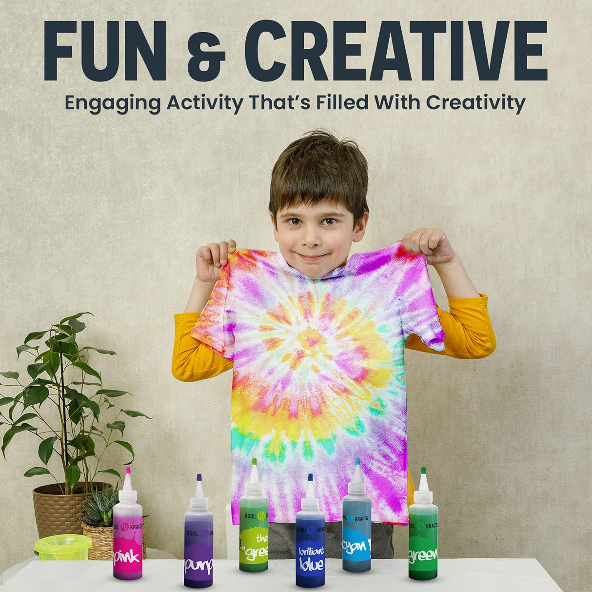 KOOL KRAFTS Tie Dye Kit, All-Inclusive with 12 Vibrant Colors, + 4 White T-Shirts - Perfect for Kids & Adults - Fun Tie Dye Party Supplies, Tie Dye Kits for Children Age 8-12, Tie Dye Kit. KOOL KRAFTS