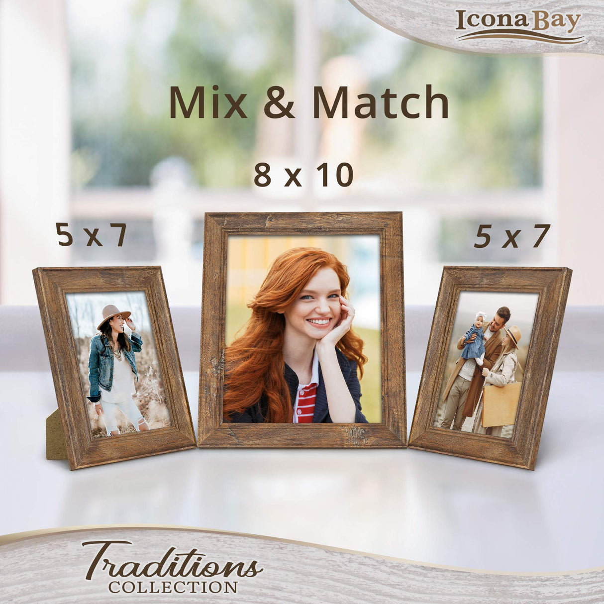 Icona Bay 8x10 Chestnut Brown Picture Frame, Rustic Wood Pattern, Lightly Distressed Frame for Table Top Display or Wall Mount, Traditions Collection Icona Bay