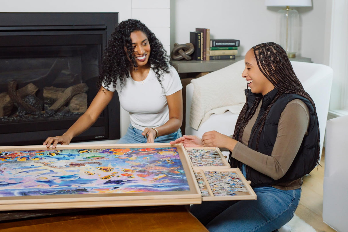 Buffalo Games - Wood Puzzle Table - Jumbo Size Fits Up to 2000pc Jigsaw Puzzles - Storage Drawers with Dividers for Pieces - Preassembled Except Drawer Handles Buffalo Games