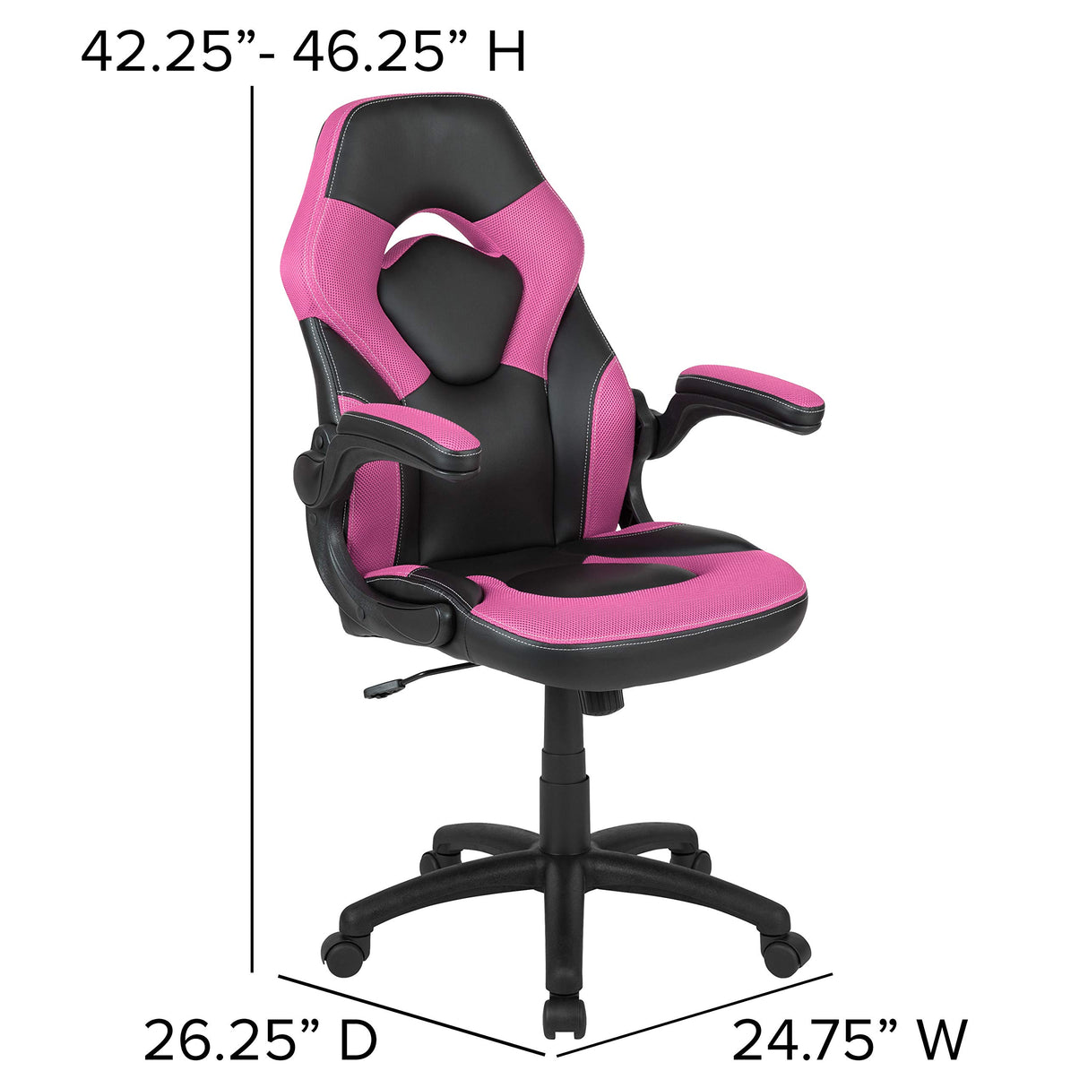 Flash Furniture X10 High-Back LeatherSoft Racing Style Gaming Chair with Flip-Up Arms, Ergonomic Padded Swivel Computer Chair, Pink/Black Flash Furniture