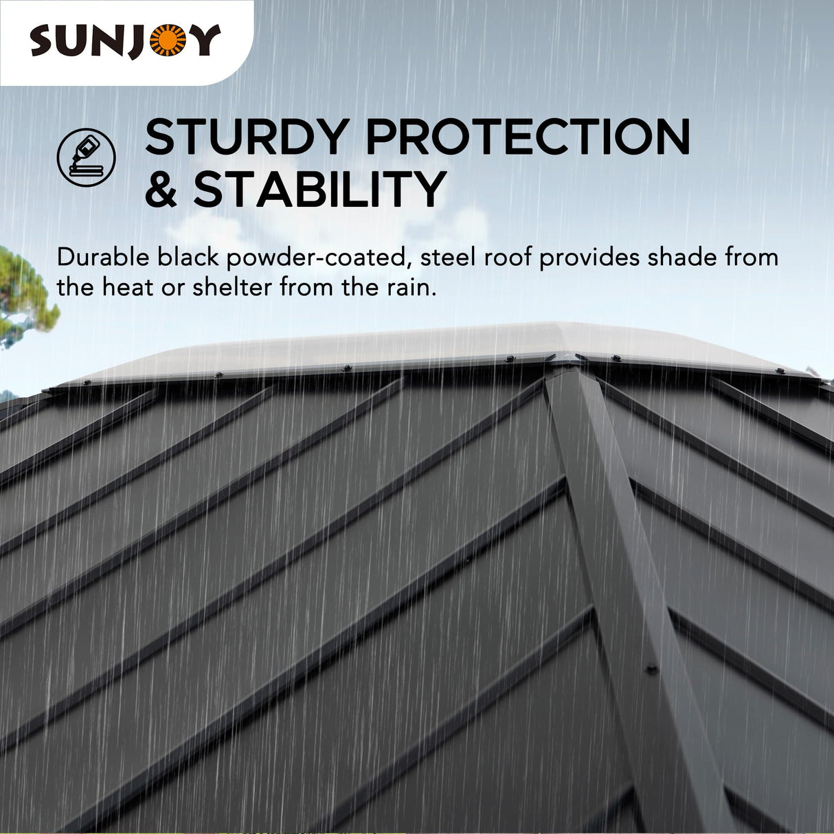 Sunjoy 11 x 13 ft. Hardtop Gazebo Outdoor Black Steel Gazebo with Skylight for Patio, Garden and Backyard Activities, Black Sunjoy