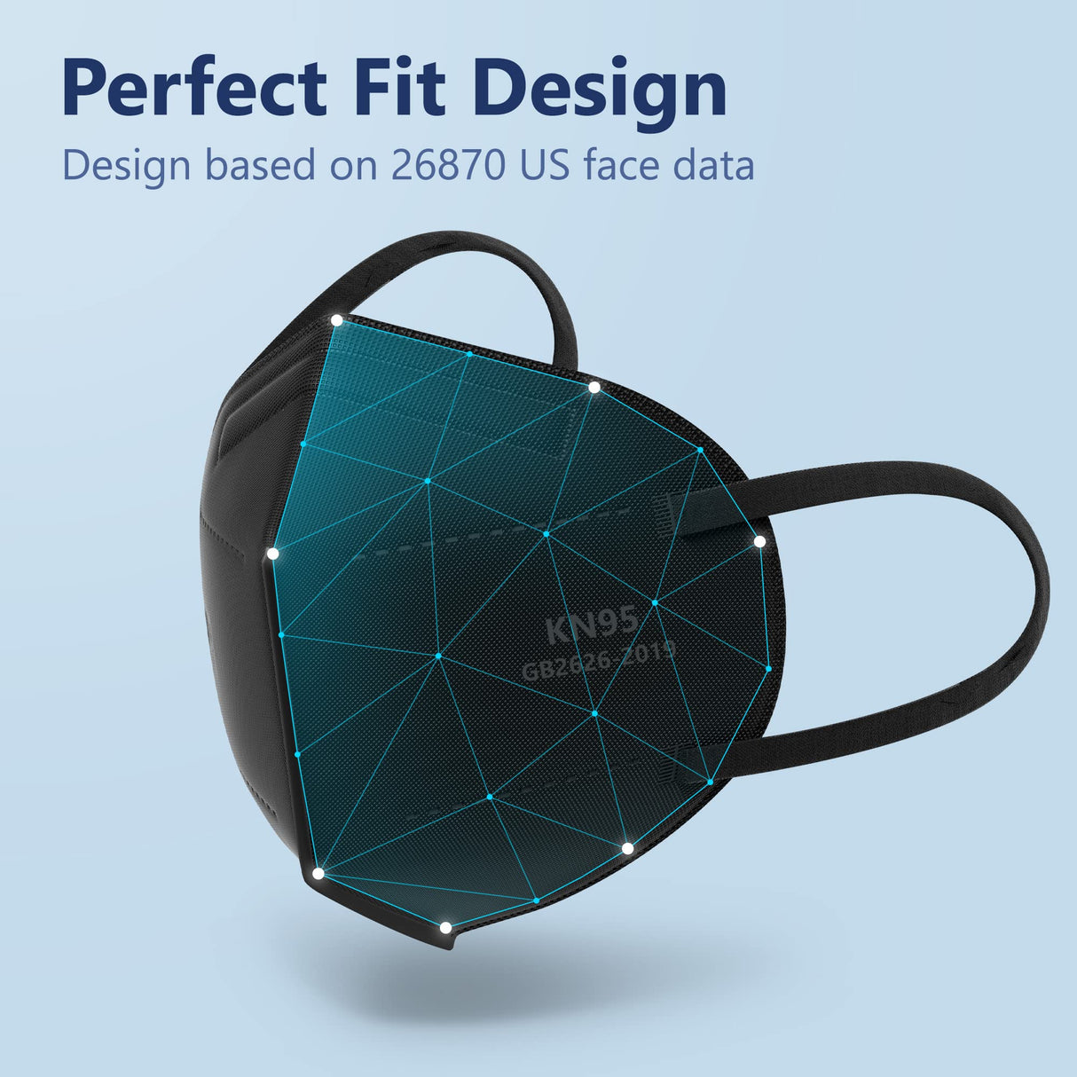 Funight KN95 Face Masks 50 Pack 5-Ply Breathable Filter Disposable Face Masks Black Funight