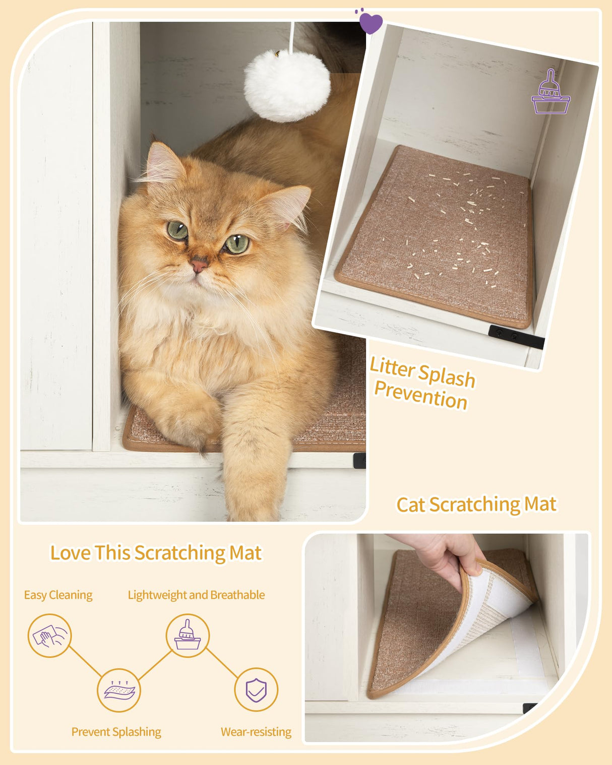 Hzuaneri Cat Litter Box Enclosure, Hidden Litter Box Cabinet Furniture with Bell, Indoor Cats House, Farmhouse Style, 31.5 x 19.7 x 20.9Inches, for Hallway, Bedroom, White CB82414B Hzuaneri