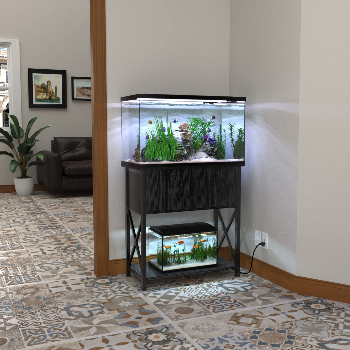 29 Gallon Aquarium Stand, Metal Fish Tank Stand with Cabinet Storage, for 20 Gallon Long Aquarium,30.7" L*12.6" W Tabletop,330LBS Capacity GDLF