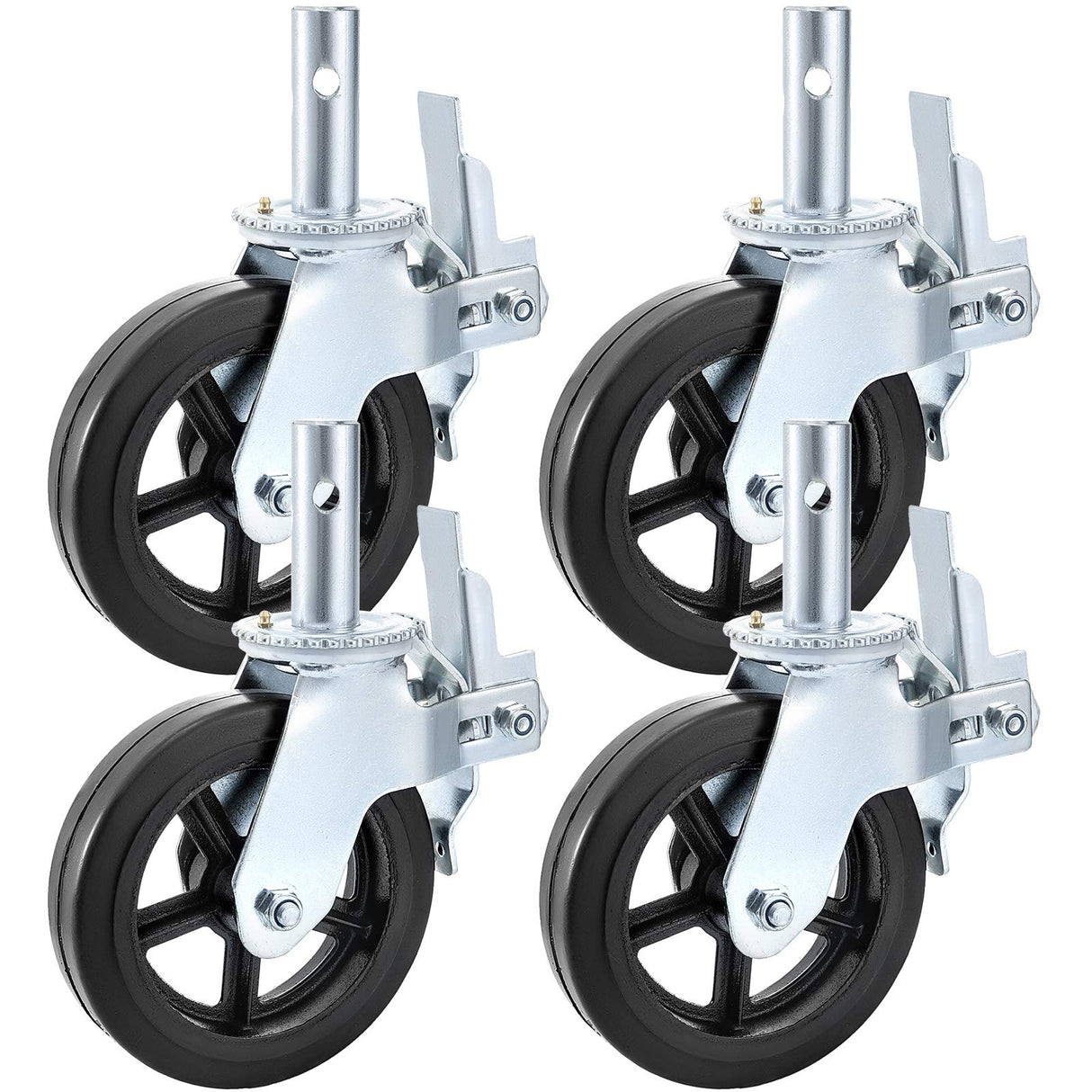 VEVOR 4 Pack Scaffolding Wheels, 8 x 2 Inch Scaffold Caster Wheels with Dual Locking Rubber Swivel Casters, 360 Degrees Heavy Duty Rubber Swivel Stem Casters with Brake, 4400LBS Capacity VEVOR