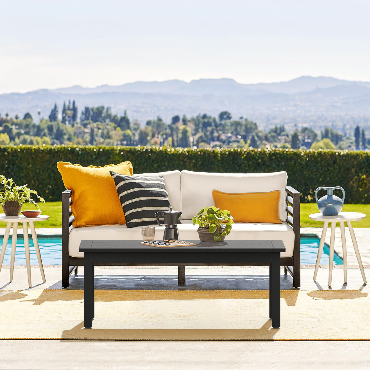 LUE BONA Outdoor Coffee Table, HDPS Black Patio Coffee Tables for Outside Rectangle, Adjustable Levelling Feet/Weather Resistant, Patio Table for Deck, Pool, Balcony, Indoor or Outdoor Use LUE BONA