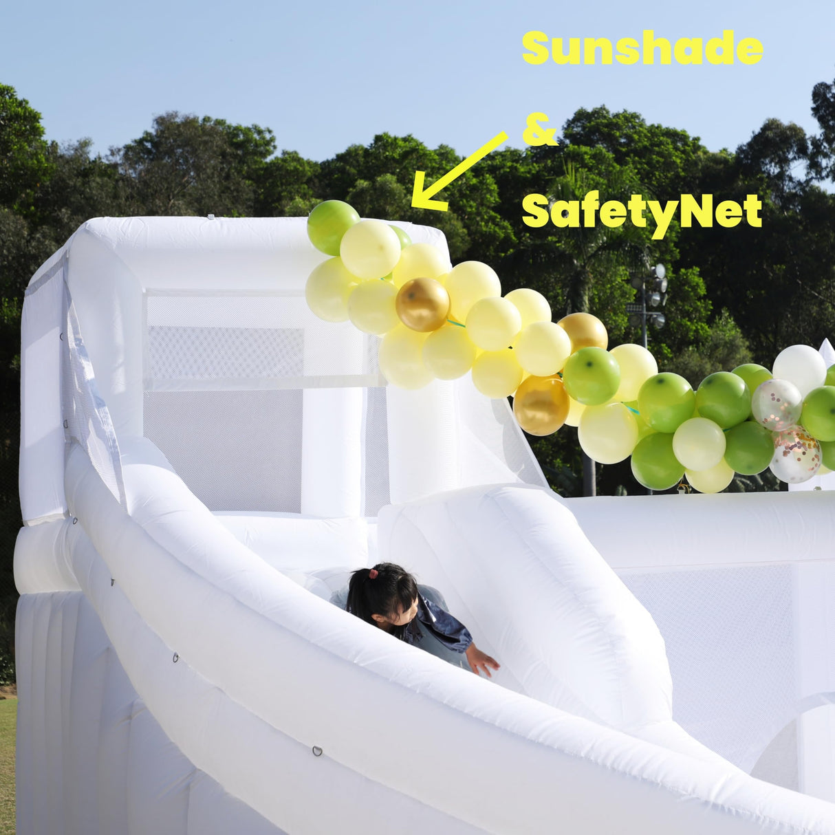 White Bounce House for Adult Kids, 16FT Large Commercial PVC Bounce House Castle w/Widened Curved Slide & Big Ball Pit, 1100w Blower, 16x14x10.5ft Inflantteble