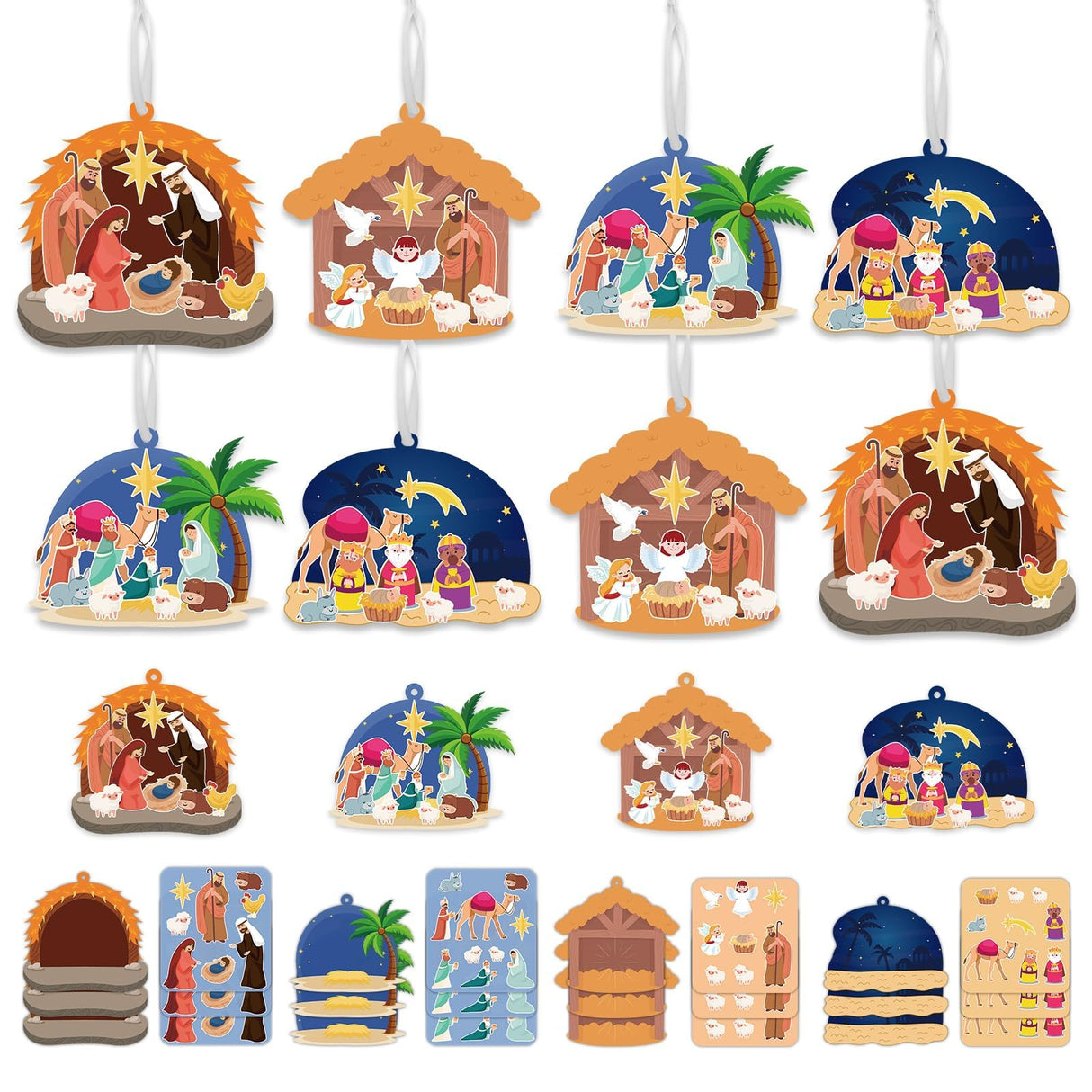 Christmas Nativity Ornament Crafts for Kids - 16 Pack Make Your Own Nativity Scene Ornament Kit with Nativity DIY Craft Stickers Cutouts for Kids Xmas Tree Holiday Classroom Art Activity Party Favors VABAMNA