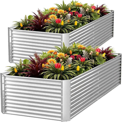 FRIZIONE 2pcs Tall 8x4ft Galvanized Raised Garden Bed Outdoor,Above Ground Garden Bed for Vegetable,Metal Raised Beds for Flower,Steel Raised Beds for Gardening
