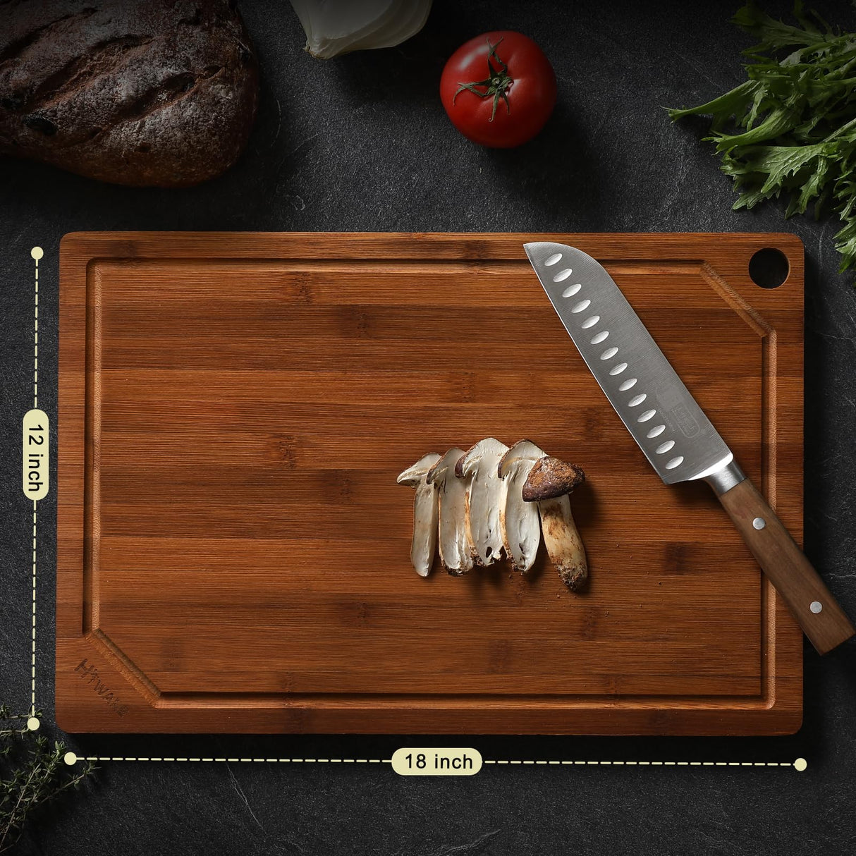 Hiware Wood Cutting Boards for Kitchen, Heavy Duty Bamboo Cutting Board with Juice Groove, Bamboo Chopping Board Set for Meat, Vegetables - 18" x 12" HIWARE