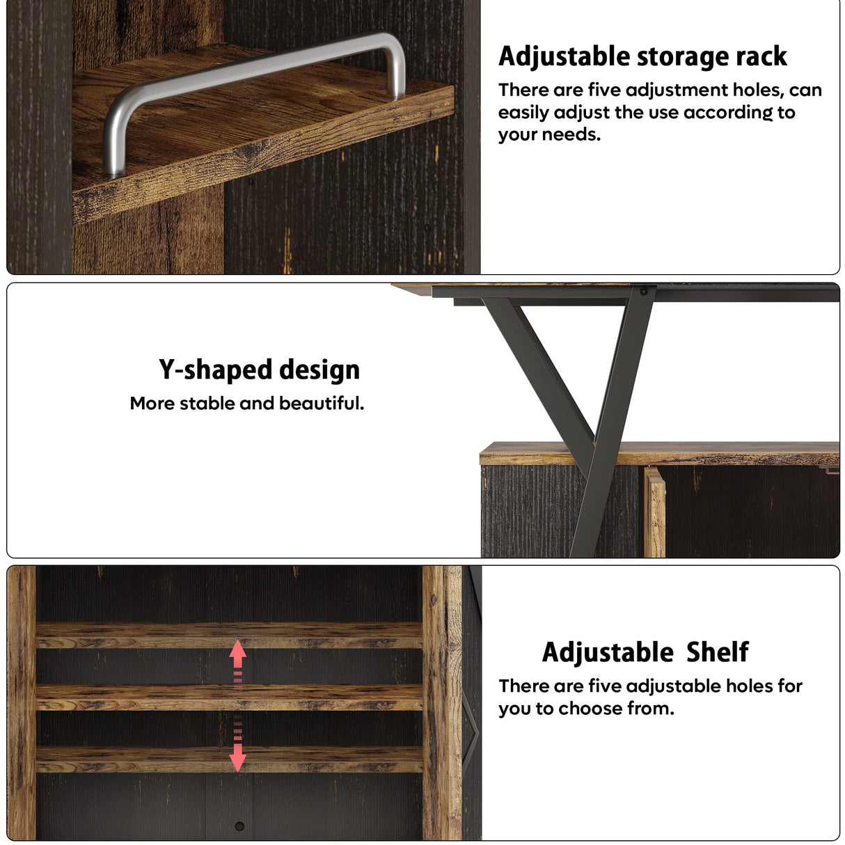 Rustic Brown Bestier Buffet Cabinet with Adjustable Shelves for Kitchen, Dining Room, and Living Room Bestier