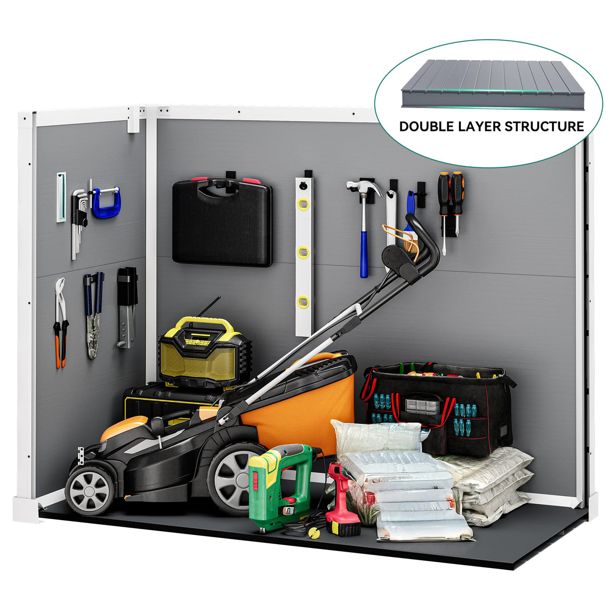 DWVO 41Cu.ft Outdoor Storage Shed w/o Shelf, 4.7x2.5 FT Horizontal Resin Tool Shed with Hydraulic Gas Rod and 3 Locks for Garden, Trash Cans, All-Weather Outdoor Storage, Lockable, Gray DWVO