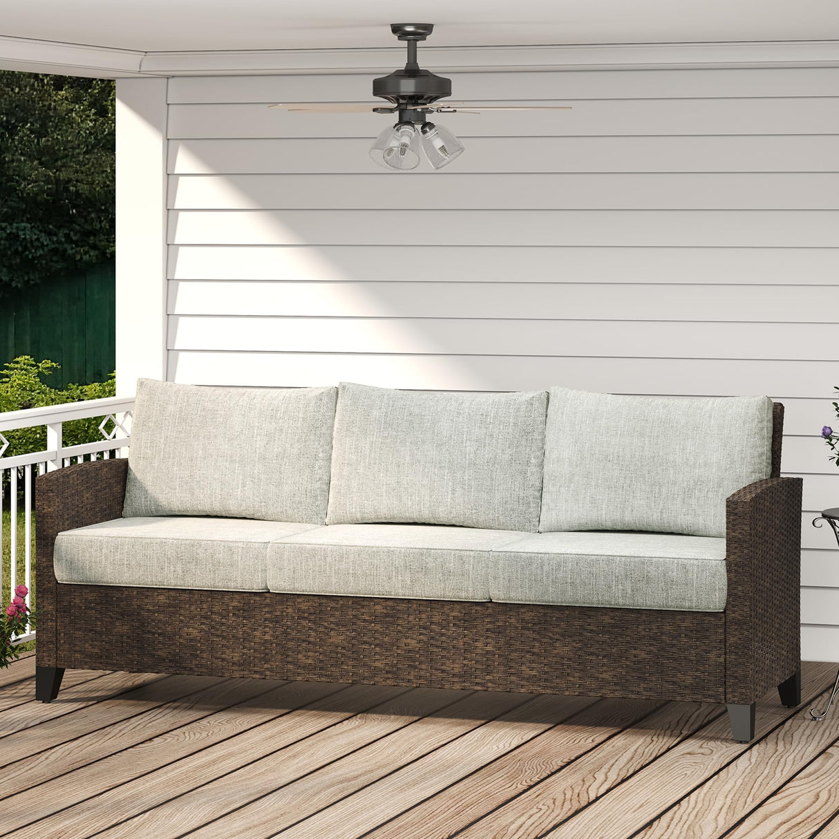 Aluminum Patio Sofa Outdoor Couch with Upgraded Cushions, All-Weather Outdoor 3 Seats Sofa Couch for Pool Garden Porch Backyard, Grey SUNVIVI OUTDOOR