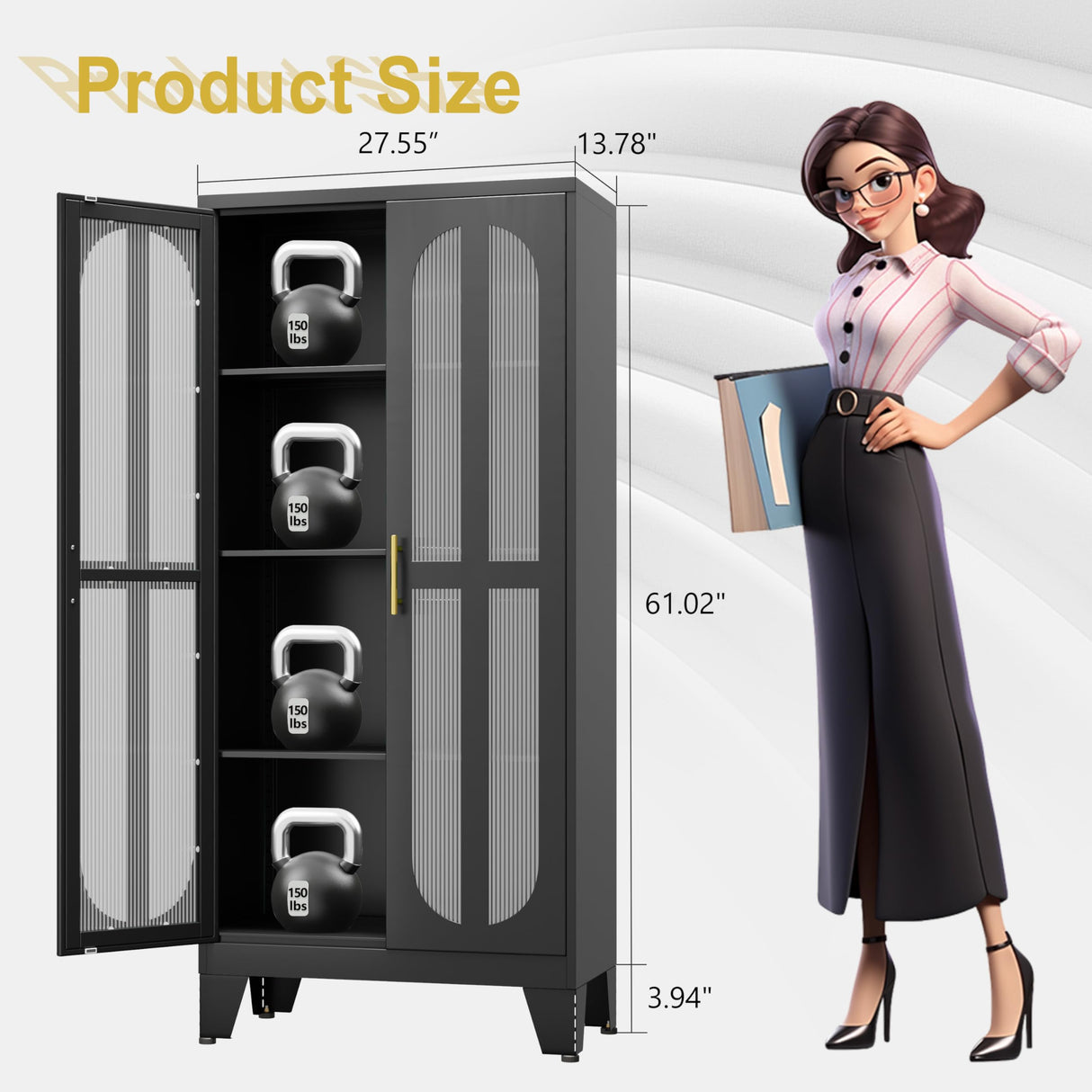 pozdeg Metal Storage Cabinet, Kitchen Pantry Cabinet with 2 Cross Door Panels and 3 Adjustable Shelves, Versatile Storage Pantry for Living Room Office Laundry Dining Room or Outdoor (Black) pozdeg