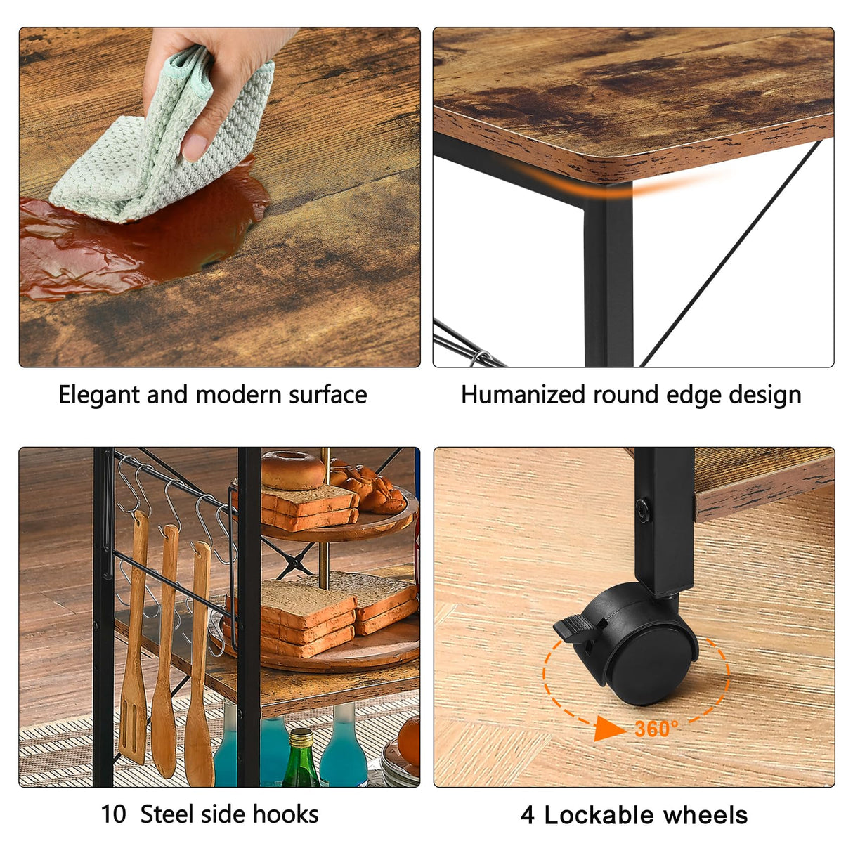 Mr IRONSTONE Microwave Cart 23.7'' for Small Space, 3-Tier Coffee Cart Rolling Kitchen Utility cart Microwave Stand on Wheels, Rustic Brown Mr IRONSTONE