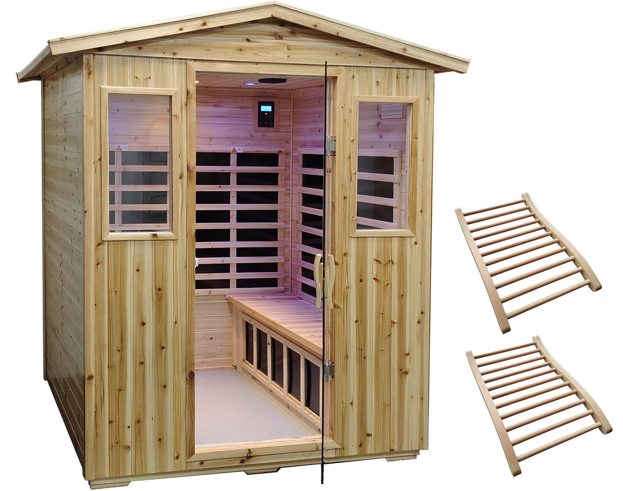 LTCCDSS Garner Outdoor Sauna 4 Person, Far Infrared Sauna, Low EMF Sauna Room for Home, Low EMF Heaters | Chromotherapys | Bluetooth Speakers | Canadian Hemlock | 59.1 * 82.7 * 48.4 LTCCDSS