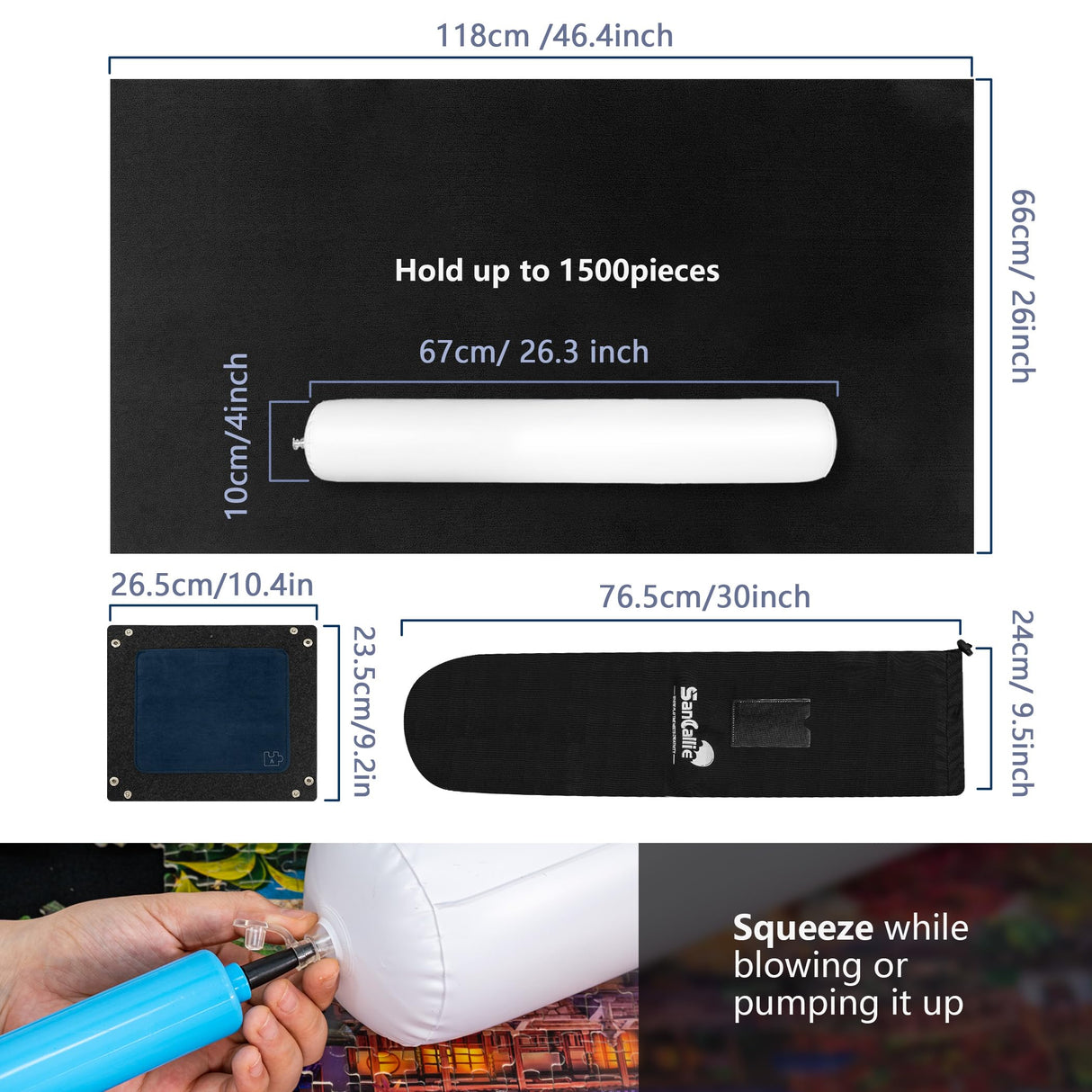 Sancallie Puzzle Mat Roll Jigsaw Storage Felt Mat, Jigroll Up to 1,500 Pieces with 4 Puzzle Trays, Material for Jigsaw Puzzle Player, Box with Drawstring Storage Bag Sancallie