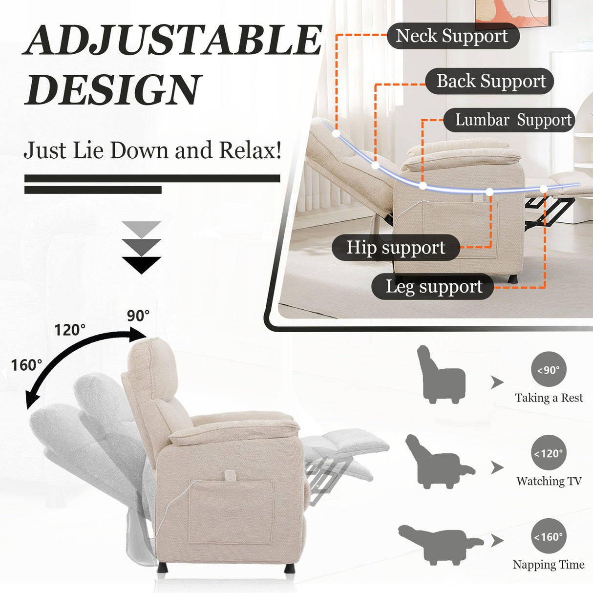 Electric Nursery Recliner Chair with Remote Control, Blue Power Recliner Chairs with Side Pockets. Small RecinerChairs for Adults, Mini Reclining Chair for Bedroom Living Room (Beige) HRVEOCEI