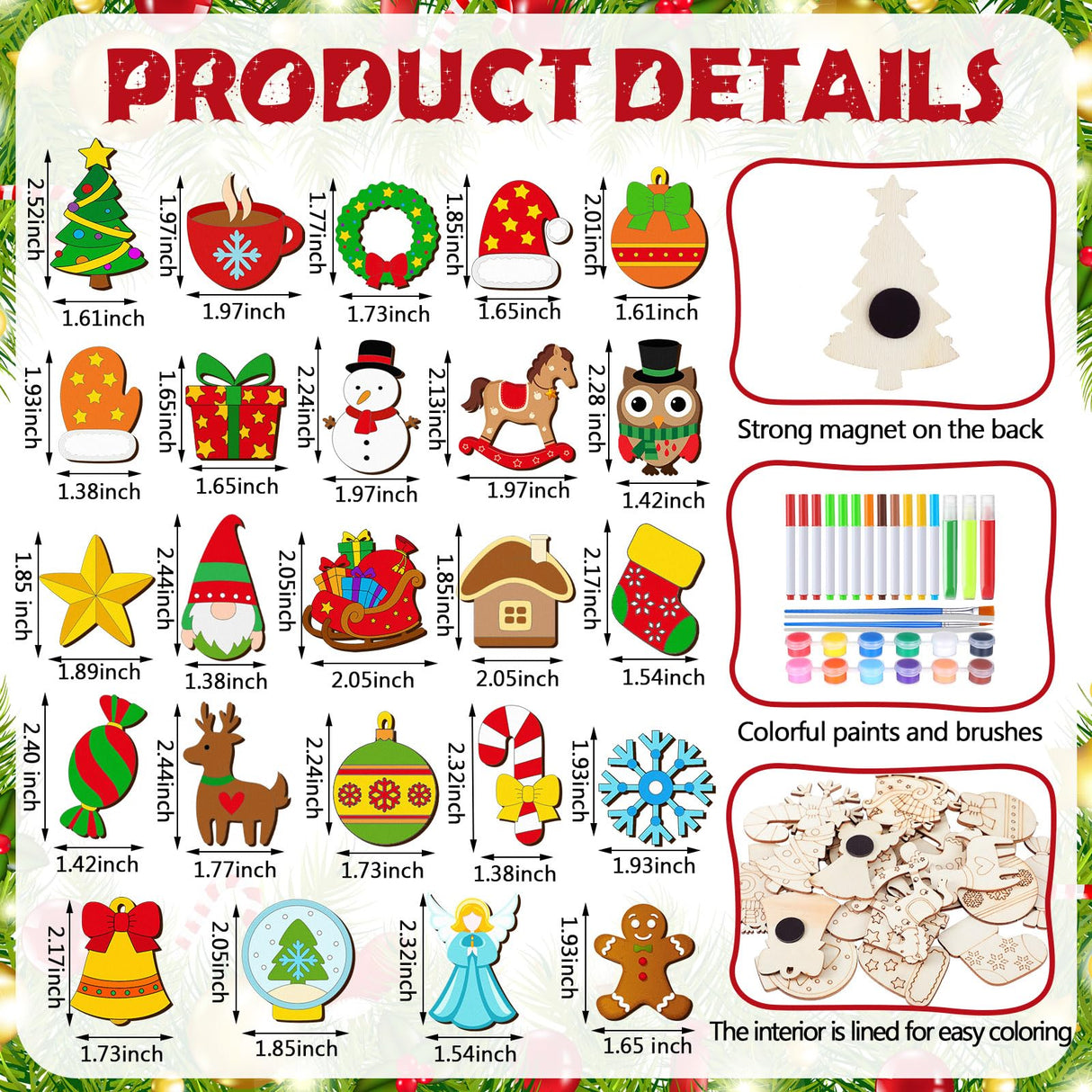 Mootycapa 24 Pcs Christmas DIY Wooden Magnets to Paint, Xmas Holiday Glow in The Dark Wood Painting Crafts, Santa Claus Fridge Magnets Craft Kits for Boys Girls Adults Family Home Party Activities Mootycapa