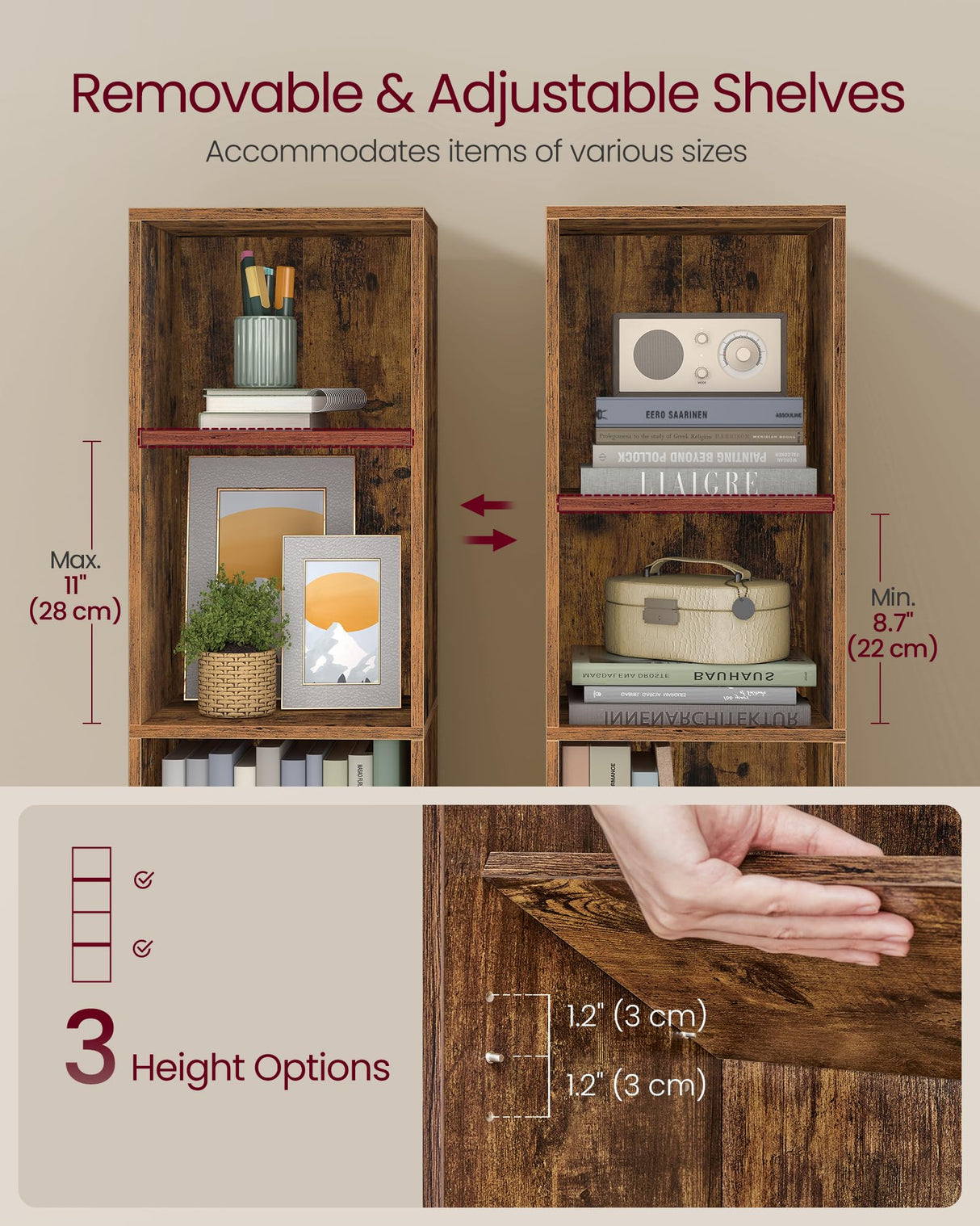 VASAGLE Custos Collection - Bookshelf, 4-Tier Bookcase, Book Shelf, Open Storage Shelf, 9.4 x 11.8 x 41.7 Inches, for Living Room, Home Office, Dining Room, Rustic Brown ULBC434K01 VASAGLE