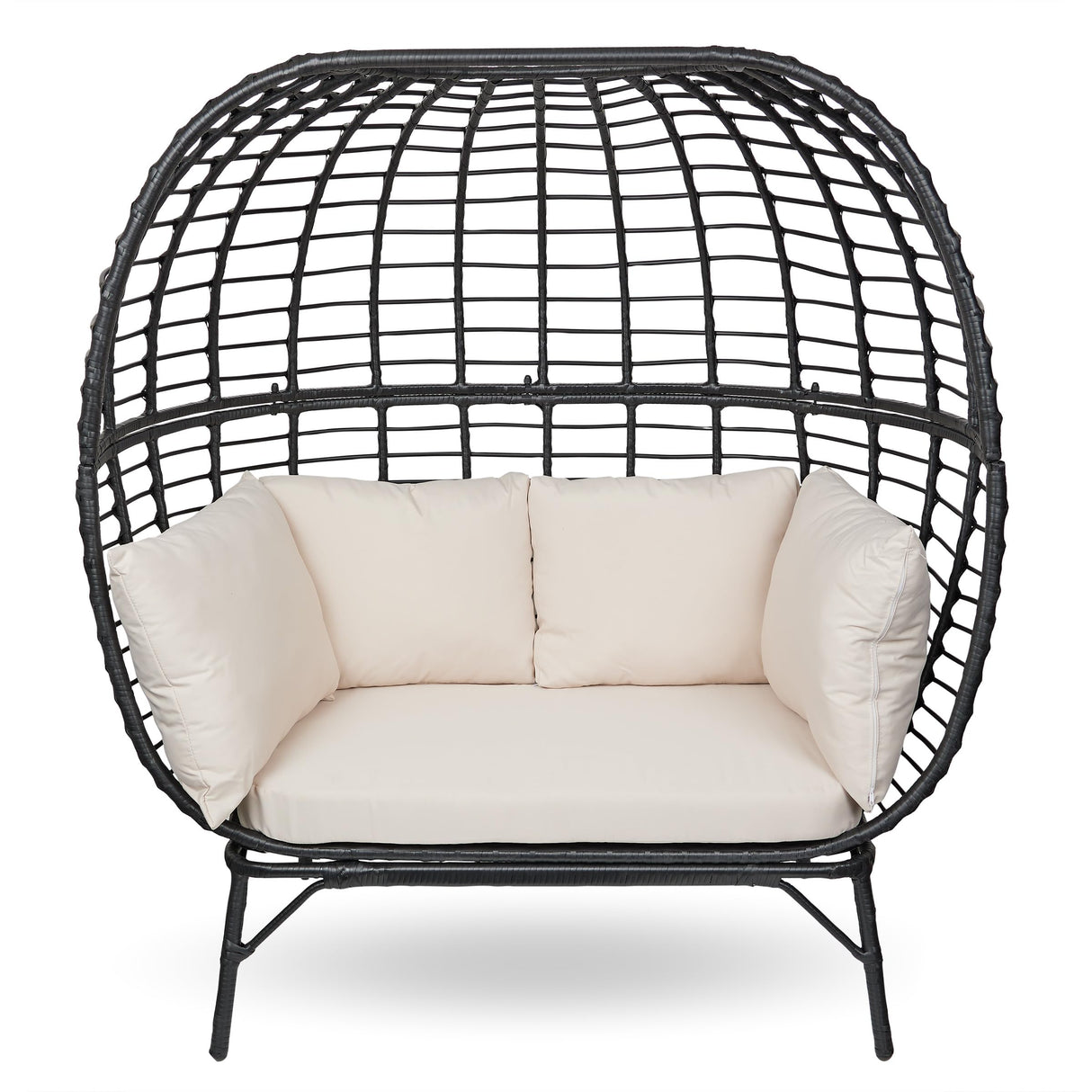 Alpine Corporation MHQ130 Indoor/Outdoor Double Seat Egg Chair w/Cushions, Versatile Patio & Sun Room Seating, 57" H, Black Alpine Corporation