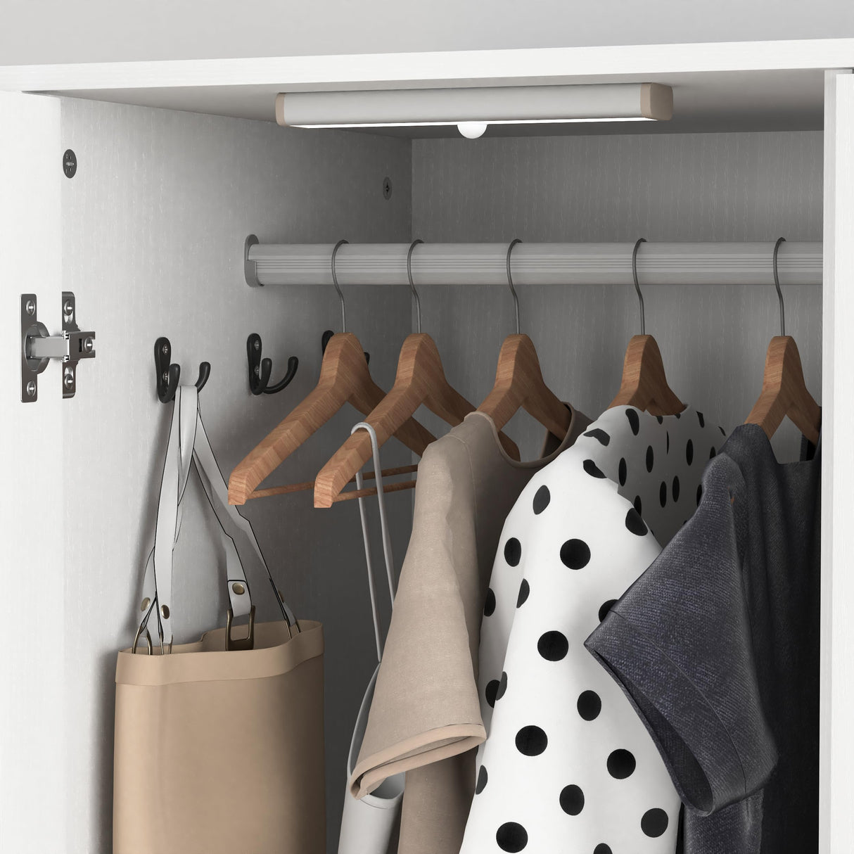 Armoire Wardrobe Closet, with 2 Rattan Doors, Freestanding Wooden Wardrobe Cabinet with 3 Storage Drawers and Hanging Rail, Wardrobe Armoire for Bedroom (White+Mirror) Rumiiro