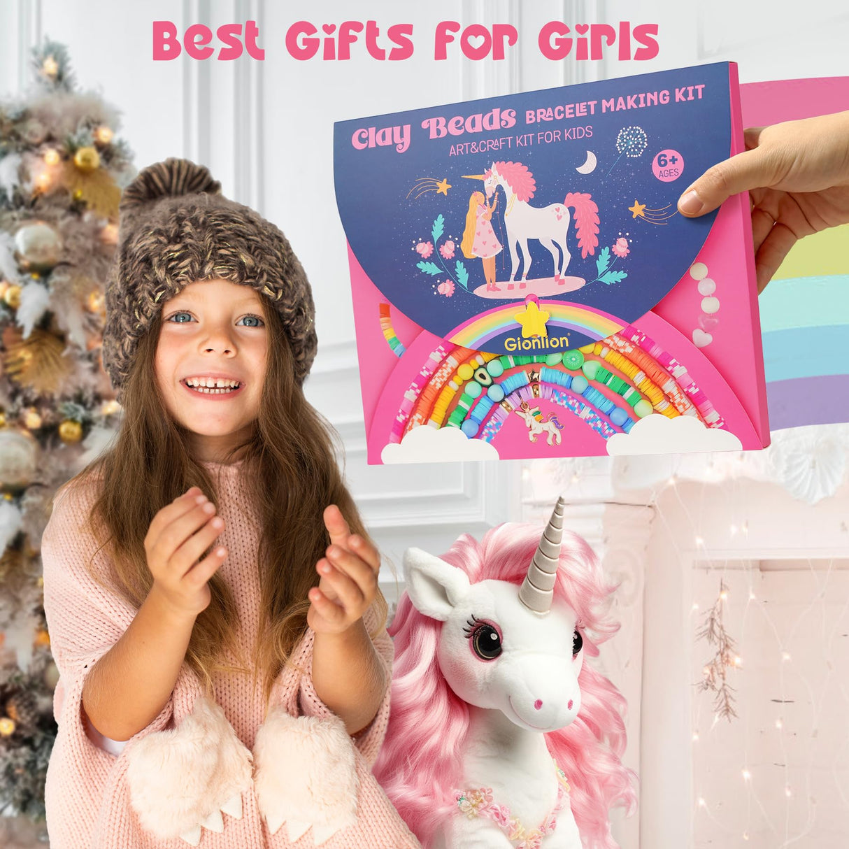 Gionlion Charm Bracelet Making Kit for Girls 8-12, Arts and Crafts Charms for Jewelry Making Supplies Kit with 198Pcs Letter Beads, Unicorn/Mermaid DIY Birthday Mothers Day Gifts Toys Ideas for Kids Gionlion