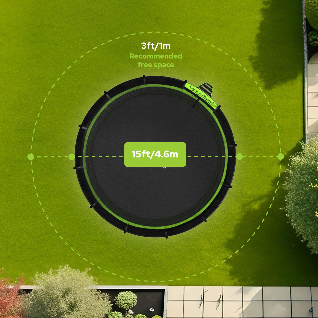 JumpFlex Hero Round Outdoor Backyard Trampoline with Net Safety Enclosure and Ladder, 15ft Jumpflex