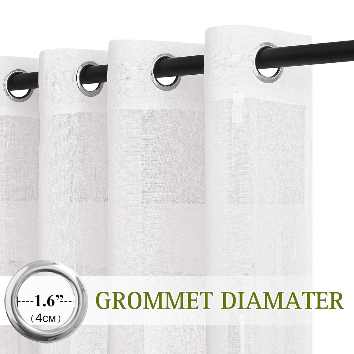 NICETOWN White Linen Curtains 108 inches Extra Long 2 Panels Set, Grommet Open Linen Elegant Privacy Semi Sheer Vertical Drapes for Farmhouse/French Door/Living Room, W52 x L108 NICETOWN