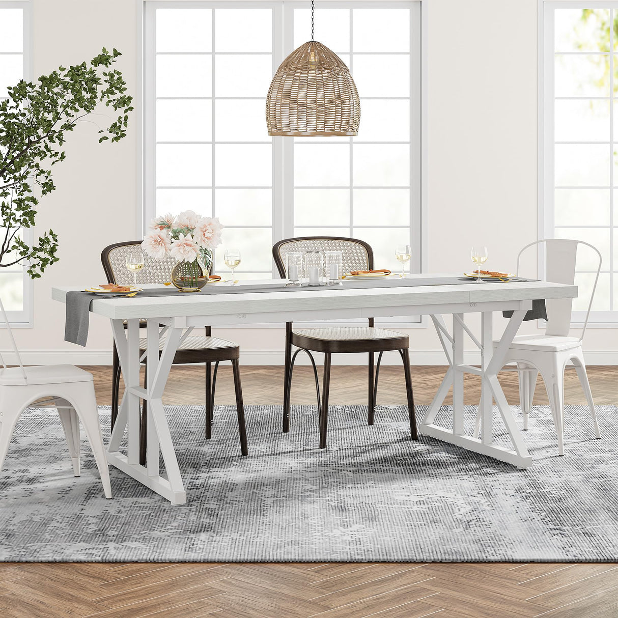 Tribesigns Farmhouse Dining Table for 6 People, 70.8-Inch Rectangular Wood Dining Table, Rustic Kitchen Table with Heavy Duty Metal Legs for Dining Room Tribesigns