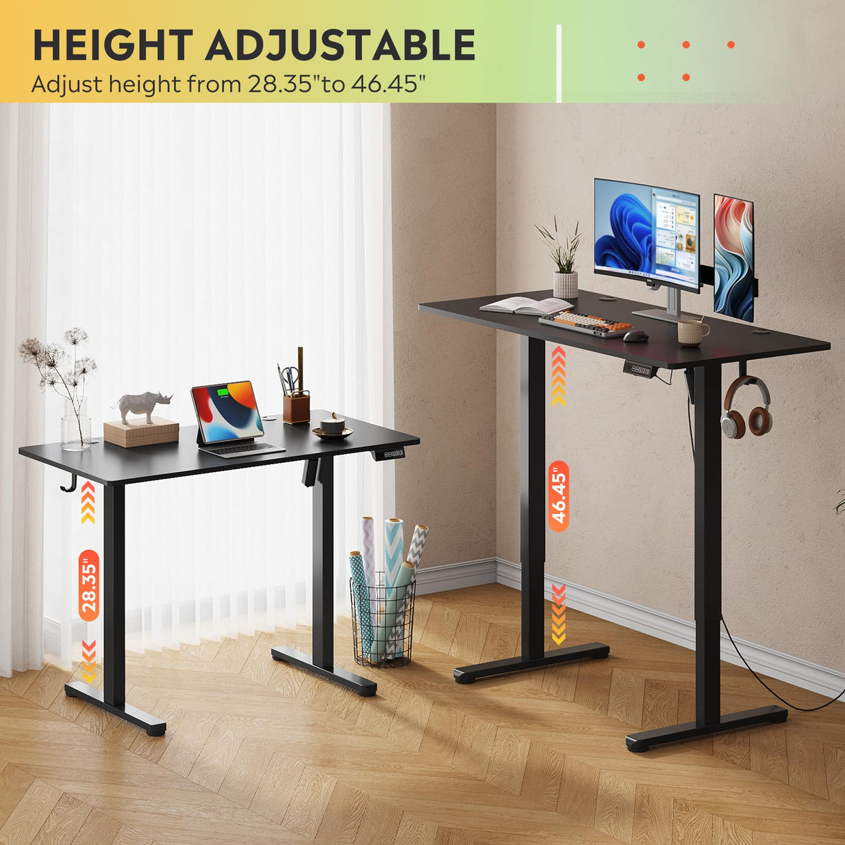 DEVAISE 48 X 24 Inches Electric Standing Desk,Height Adjustable Stand up Desk for Home Office, Ergonomic Sit to Stand Desk with Phone Holder,Black DEVAISE