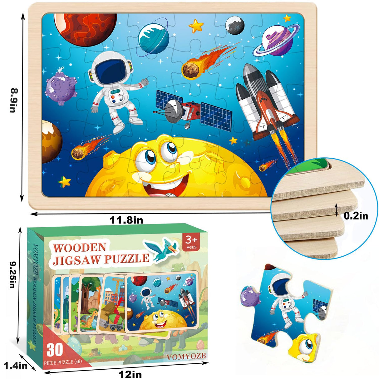 Wooden Puzzles for Kids Ages 4-6, 6 Packs 30 PCs Jigsaw Puzzles for Kids Ages 3-5 | 4-8, Wooden Puzzles for Toddler Children Learning Educational Puzzles Toys for Boys and Girls VOMYOZB