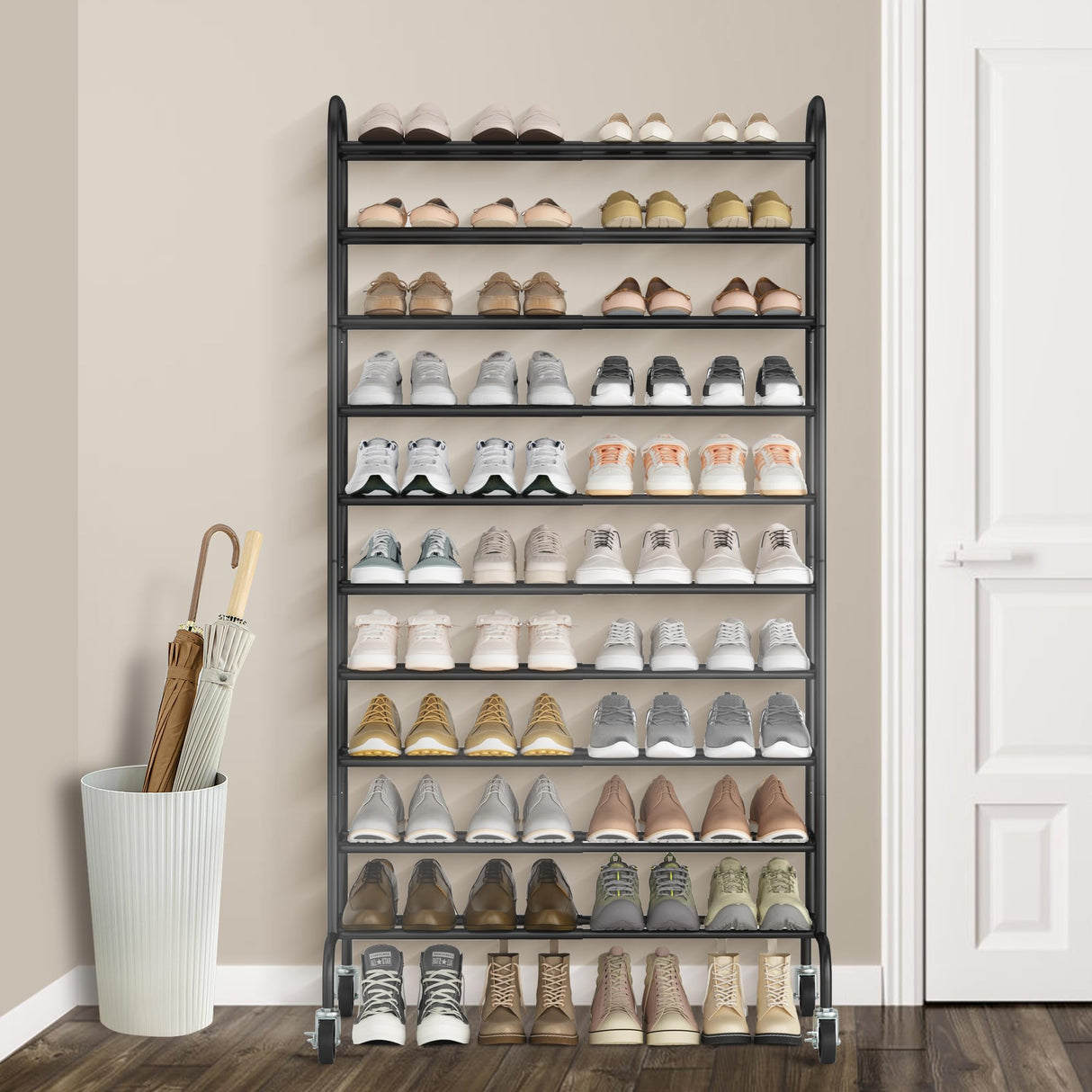 STORAGE MANIAC Expandable Shoe Rack, 44 Pairs Stackable Small Shoe Rack, Metal Adjustable Shoes Organizer for Closet, Entryway, Hallway, Garage, Front Door, Shoes Shelves, Black 10 Tier STORAGE MANIAC