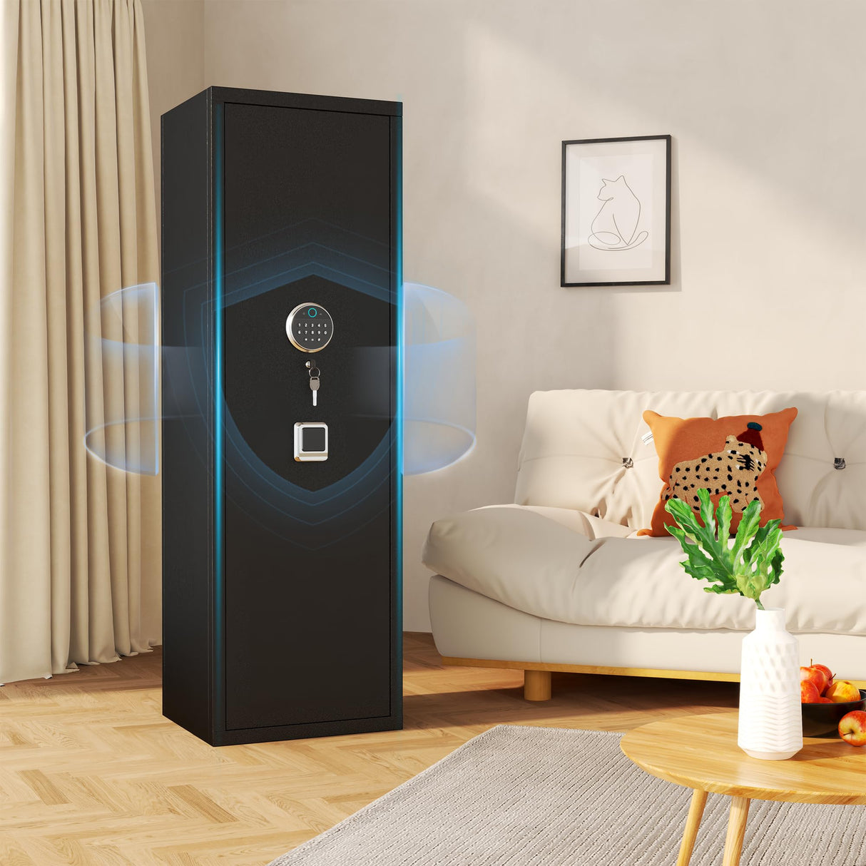 Leariso 12-15 Rifle Gun Safe, Home Safes for Rifles and Pistols, Biometric Gun Safes for Handgun with Adjustable Shelves and Pockets, Gun Cabinet with Alarm Function, Gun Locker, Black Leariso