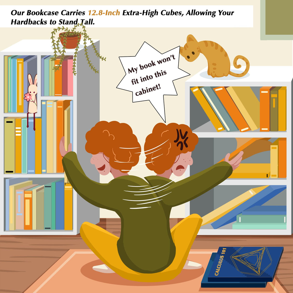 VECELO 42 Inch High Bookcase, 4-Tier Modern Storage Cabinet with Height Difference Shelves for Standard Textbooks, Floor Standing Display, 7 Cubes, Horizontal Avaiable, Easy Assembly, Black VECELO