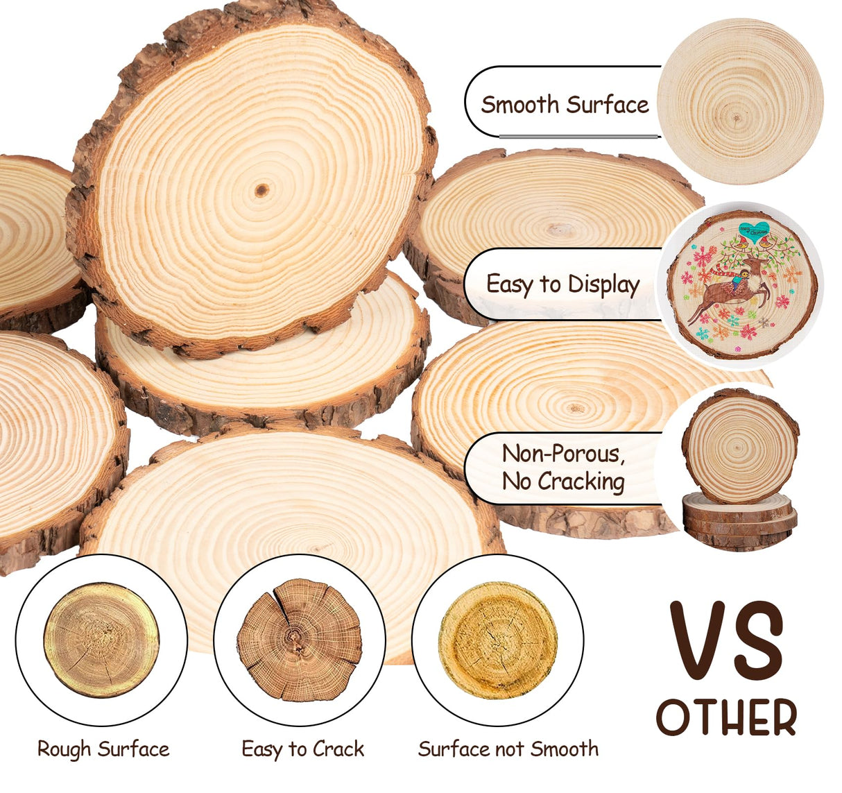 ilauke Wood Slices for Centerpieces, 6Pcs Large Unfinished Wood Slices 7-8 Inches Round Wooden Circle with Tree Bark, Wooden Discs for DIY Painting Crafts, Weddings Centerpieces Decor ilauke