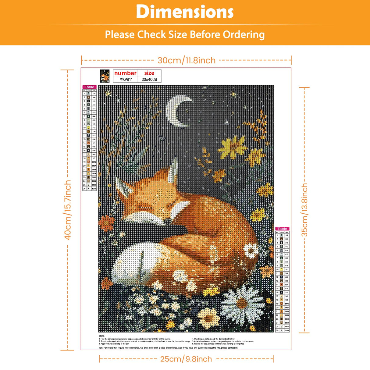 KEYIFA Diamond Painting Abstract Diamond Art Kits for Adults, 5D Round Full Drill Fox Diamond Painting Kit for Beginner, DIY Gems Art Craft for Home Wall Decor 12x16 inch KEYIFA