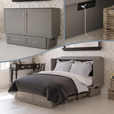 AFI, Monroe Queen Murphy Bed Chest with 6" Mattress, Storage Drawer & Built-in USB Charger, Grey