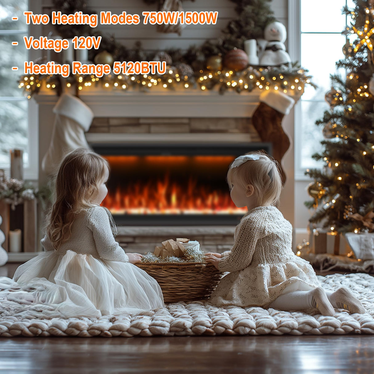 48" Smart Electric Fireplace Inserts,Slim Fireplace with APP Control & Remote Control& Touch Panel,13 Adjustable Flame Color&13 Fuel Bed Colors,750W/1500W,Black VINEMOUNT