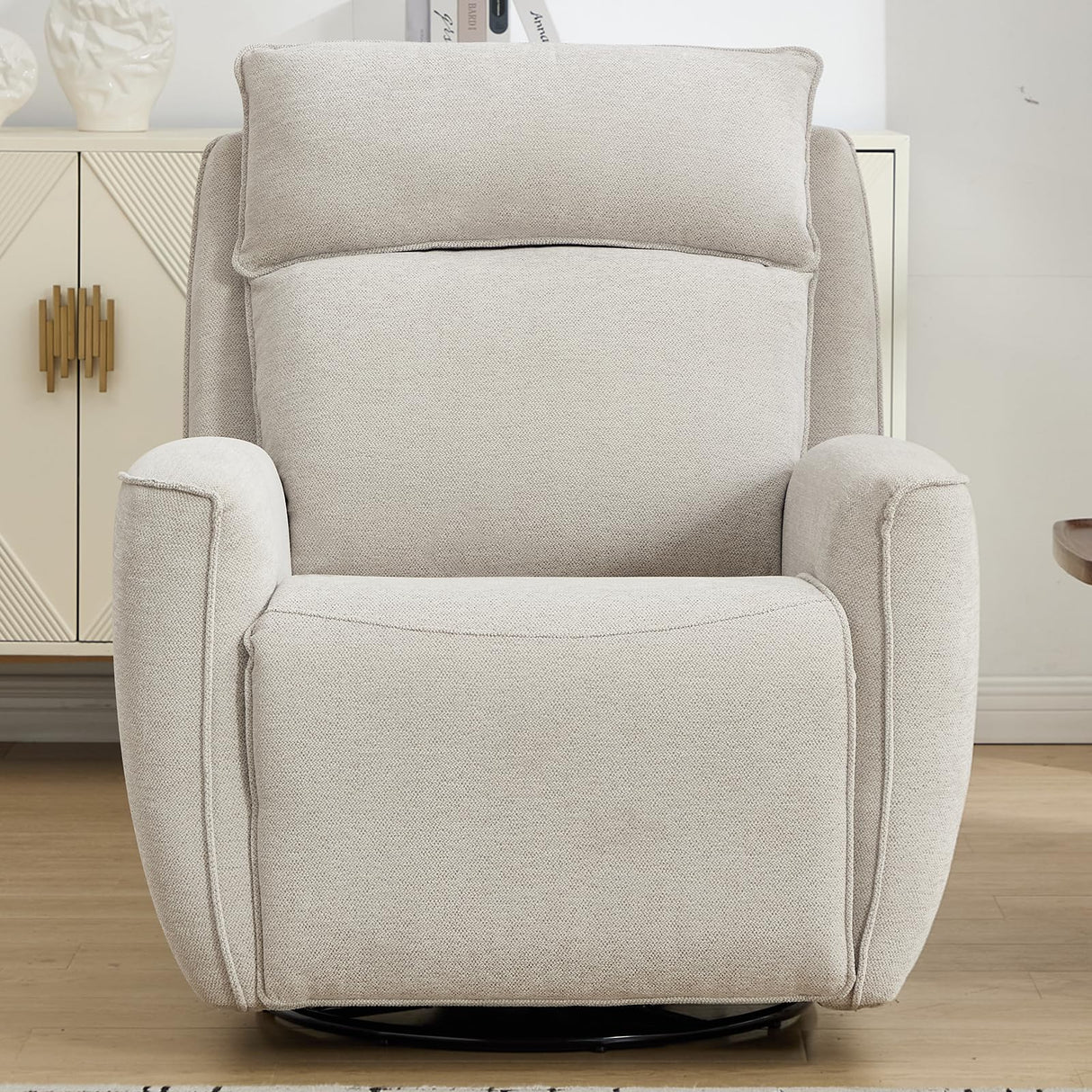 INZOY Nursing Rocking Chair Recliner, Swivel Rocker Recliner, Swivel Glider Rocking Recliners with Soft Backrest, Chenille Fabric Manual Reclining Sofa for Living Room Bedroom Apartment, Beige INZOY