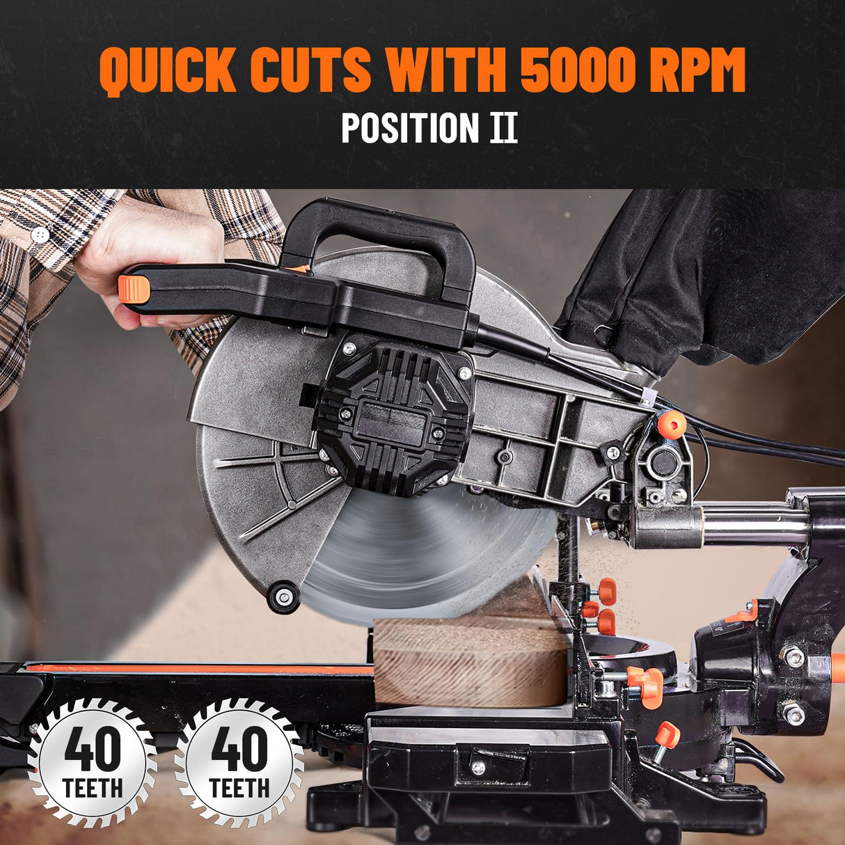 DOVAMAN 10in Sliding Miter Saw, Multi-use w/ 3 Blades, 15A Miter Saw, 4500/3200RPM, Ambidextrous Use, 0-45° Bevel Laser Cut, Max Cut 3.5x13.4in, 9 Positive Stops, for Cutting Wood, PVC or Soft Metal DOVAMAN