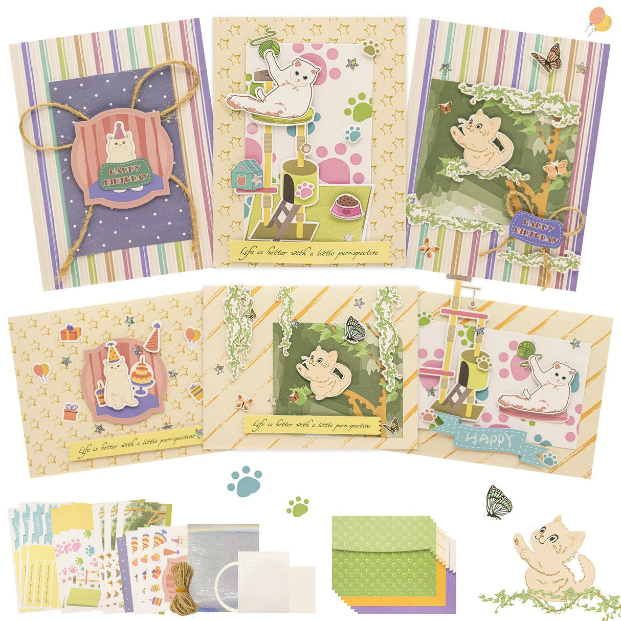 CREATIVETREES DIY Card Making Kit for Adults Cute cat-Themed & Thank You Cards with Envelopes for Birthdays, Weddings, Teachers, Parents, and Gift Giving (9 Sets) CREATIVETREES