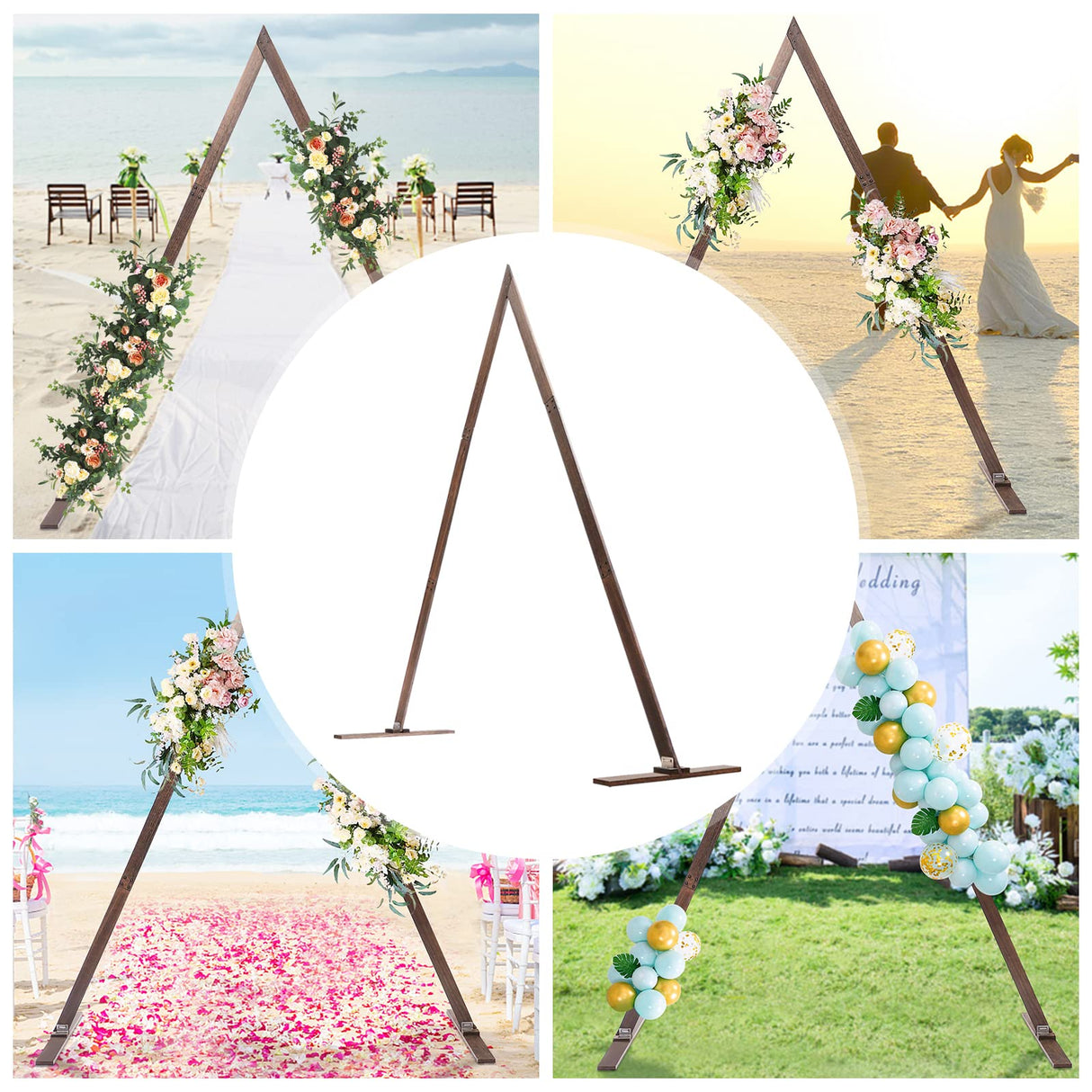 8.2Ft Wood Wedding Arch Triangle Backdrop Arch Stand for Wedding Ceremony Rustic Wooden Wedding Arch Frame Decor Balloon Frame Arbor for Garden Wedding Parties Ongniong