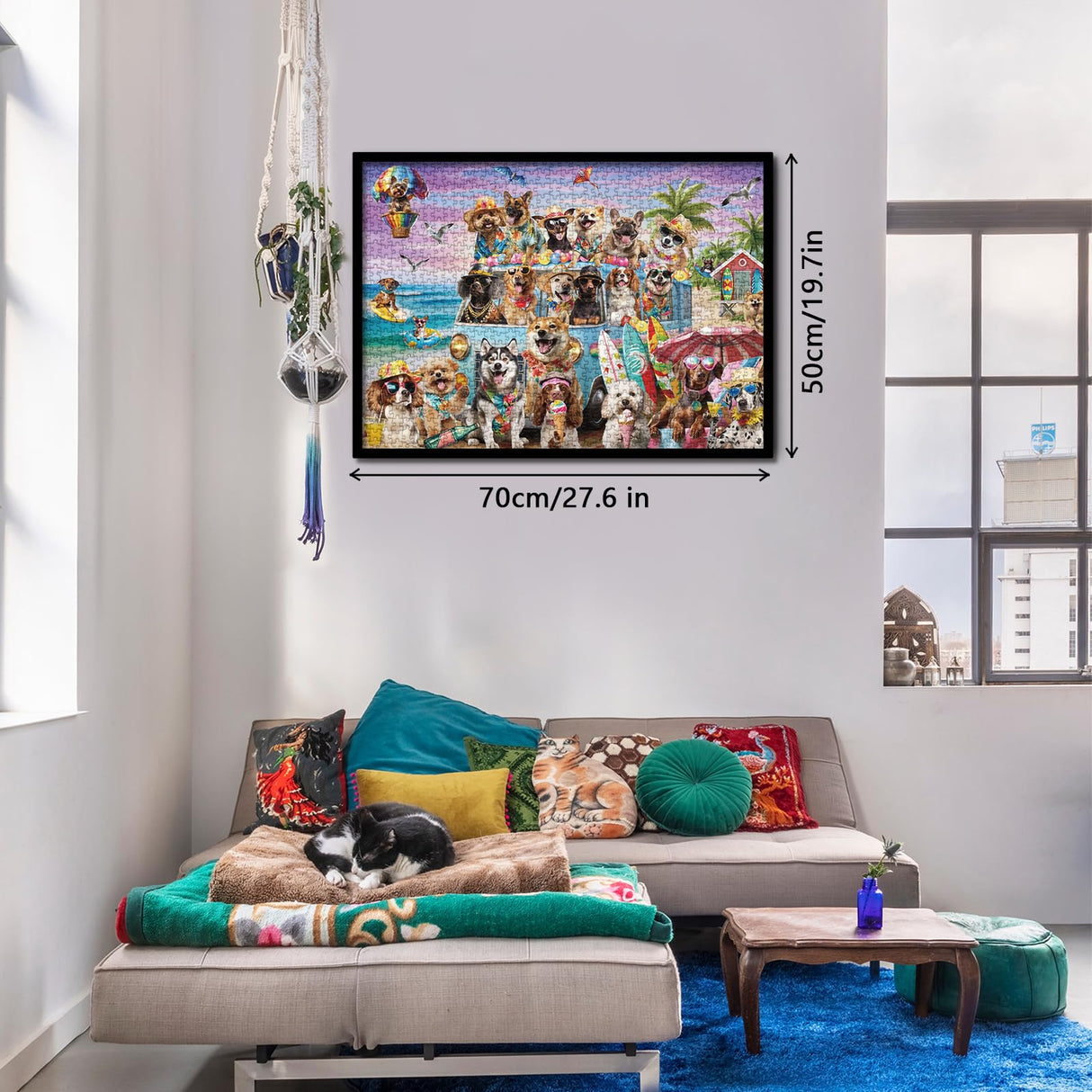 Funny Dog Puzzle Beach Dogs Puzzles 1000 Pieces for Adults, Animal Jigsaw Puzzles for Adults Vacation, Holiday Puppy Bulldog Jigsaw Puzzle Family Collage Puzzles as Home Decor BBOLDIN