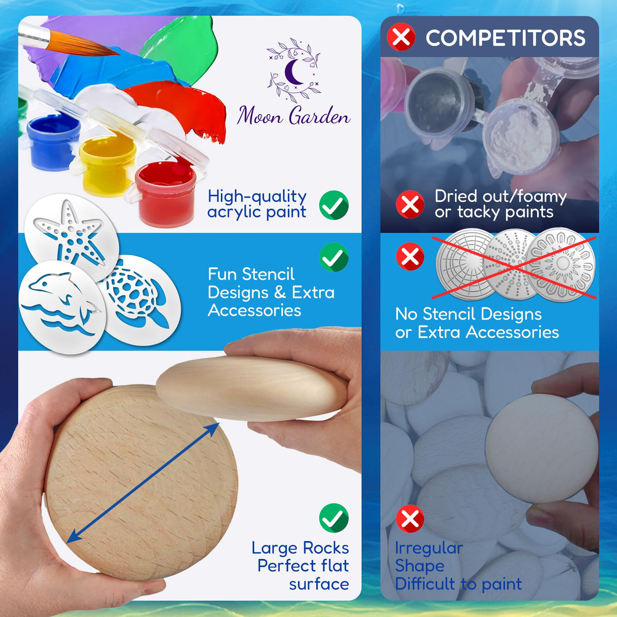 Glow in The Dark Ocean Rock Painting Kit, Arts and Crafts Painting Rocks for Kids, Kids Craft Paint Kits, Craft Activities Kits, Arts and Crafts Gifts for Boys Girls, Birthday Gift, Ages 6 and up Moon Garden