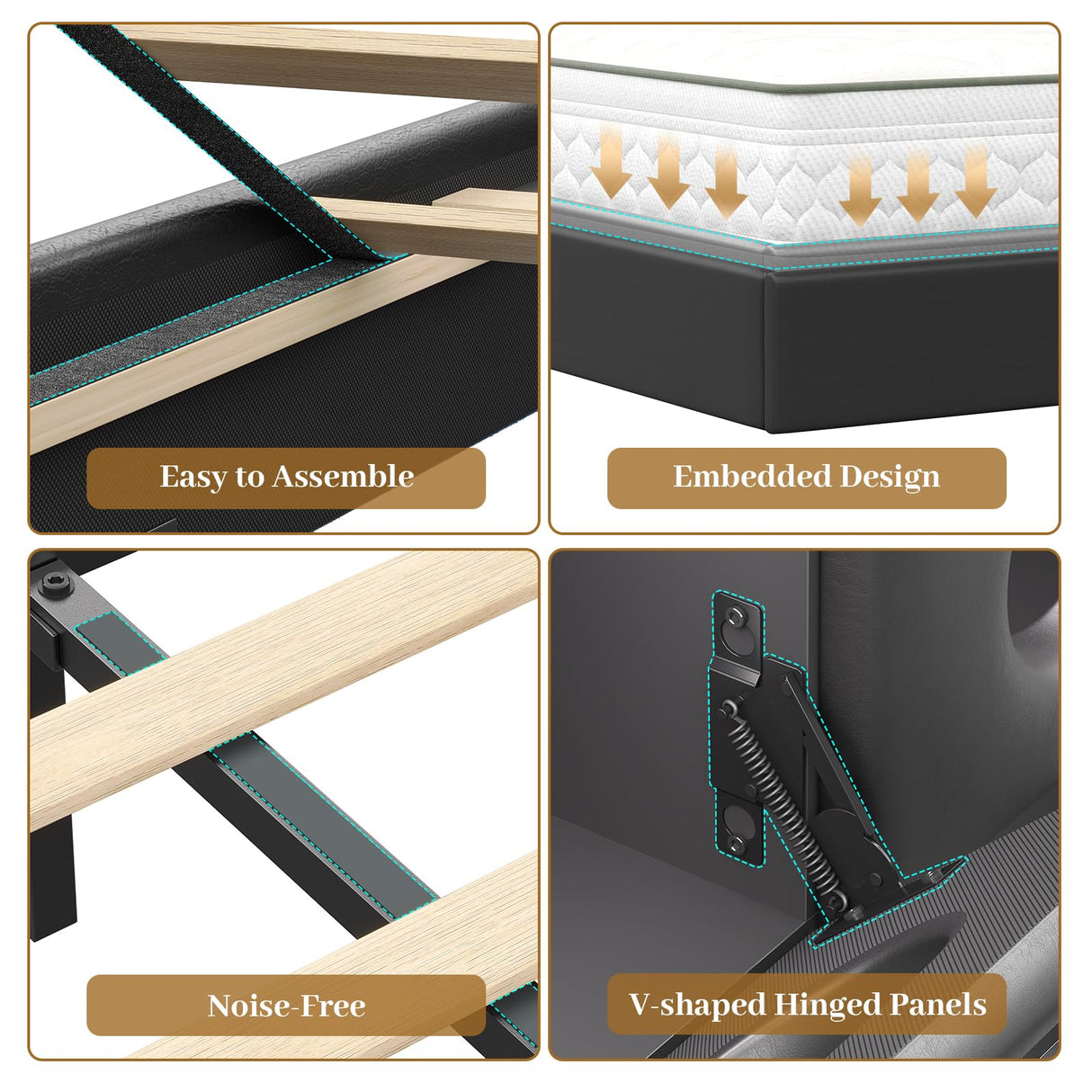 BYSAUD King Size Bed Frame,Floating Bed Frame with Storage Headboard & LED Light,Floating bed Frame King with Charging Station,King Bed with Bookcase Headboard,No Box Spring Needed,Noise-Free PU Black BYSAUD